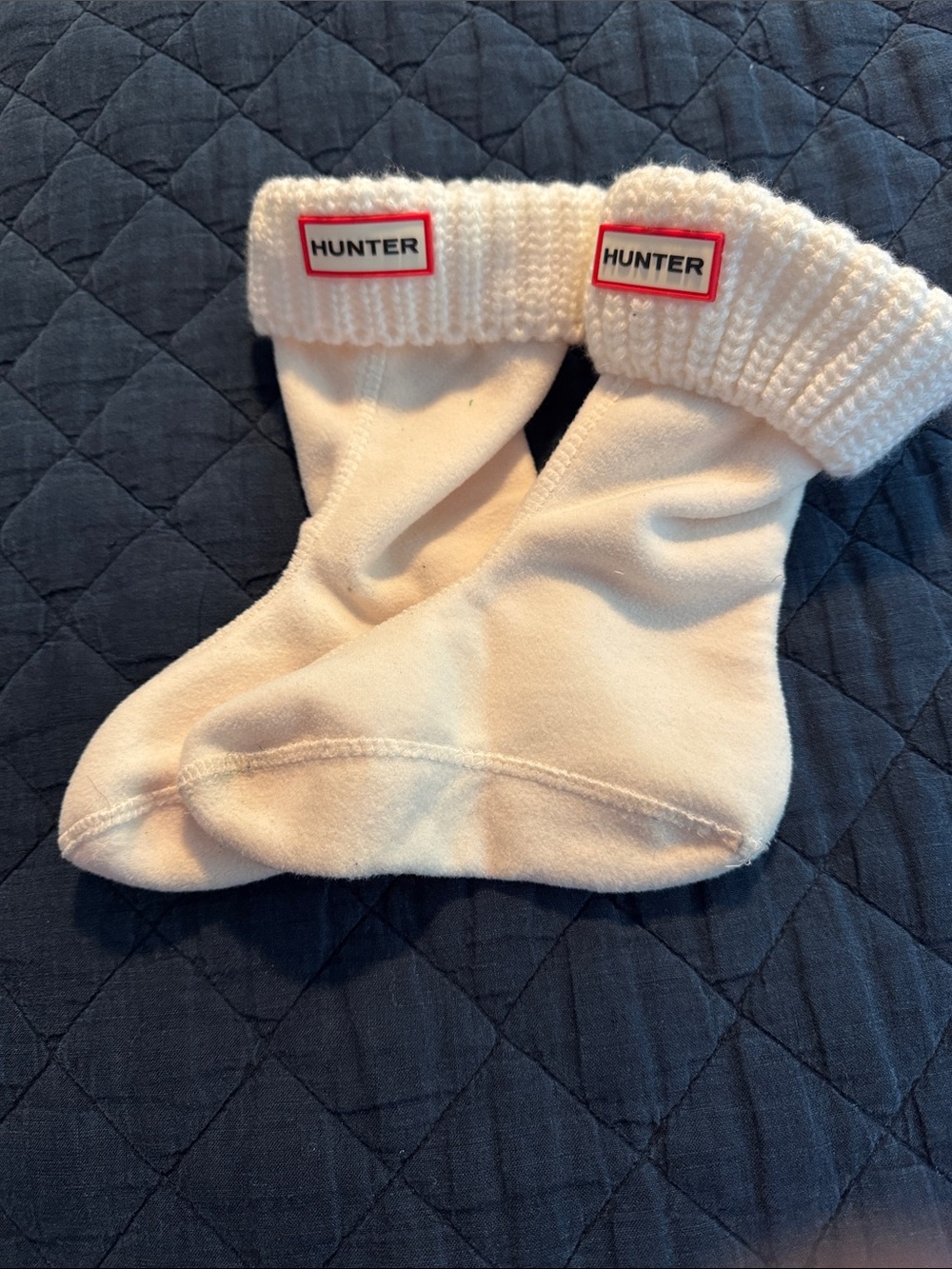 Hunter Kids Cream Fold-Top Boot Socks with Logo Patch